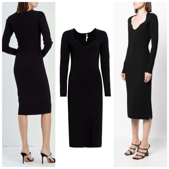 Veronica Beard  IMKA KNIT DRESS Black Midi Long Sleeve Dress XS NWT 548 - Picture 1 of 5